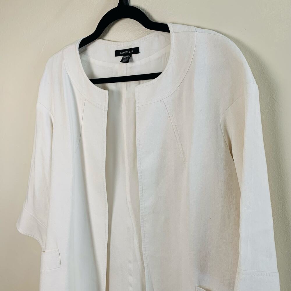 Louben Size XS Linen Blend Open Front Blazer Coat Jacket Ivory White Career - Picture 12 of 16